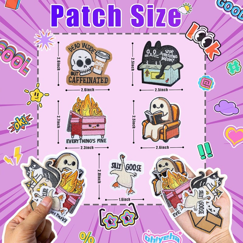 Meneng Funny Iron on Embroidered Patches: 30PCS Sew On Applique Patch with Cute Animal Humorous Quotes - Cartoon Funny DIY Crafts for Jacket Hat Backpack Shirt Decor - Image 2